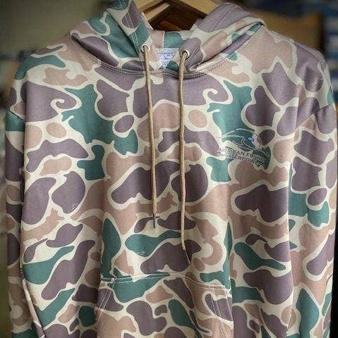 AF Waterfowl Old School Green and Brown Performance Hoodie for wholesale by American Flyway Waterfowl