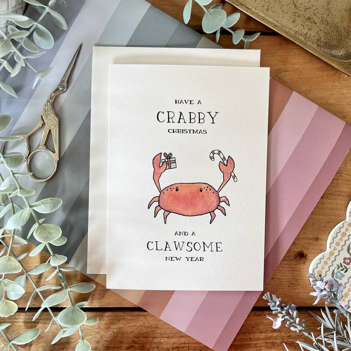 Holiday - Crabby Christmas Punny Hand-Painted Ocean Card for wholesale by kenziecards