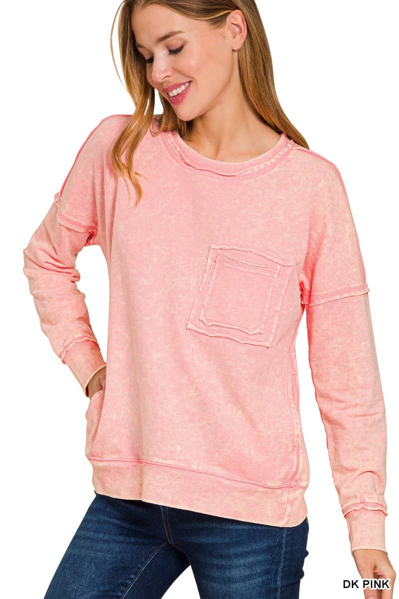 Vanilla Monkey - Wholesale Sweatshirt - Women's - F/terry Washed Raw Edge Front Pocket Pullover5