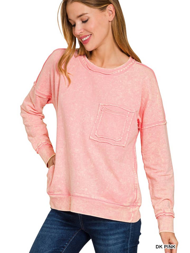 Vanilla Monkey - Wholesale Sweatshirt - Women's - F/terry Washed Raw Edge Front Pocket Pullover5