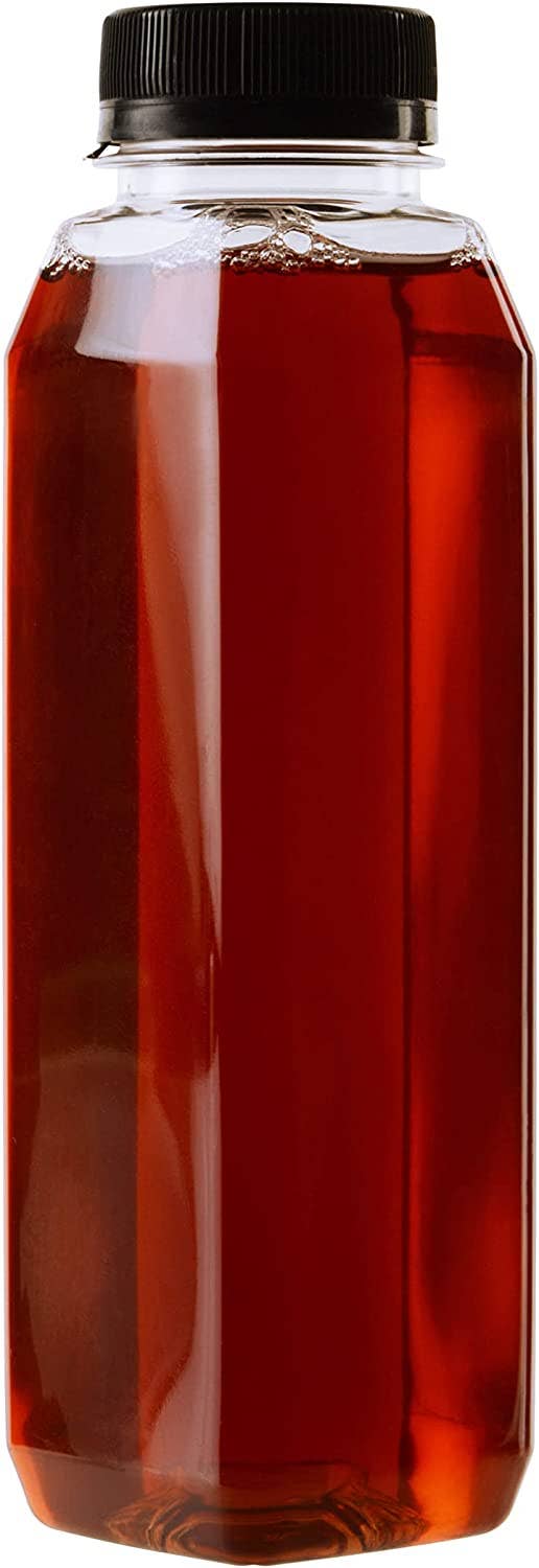EcoQuality - Wholesale Water Bottle - 12oz Empty Clear Pet Plastic Juice Bottles w/Black Tamper Ev0