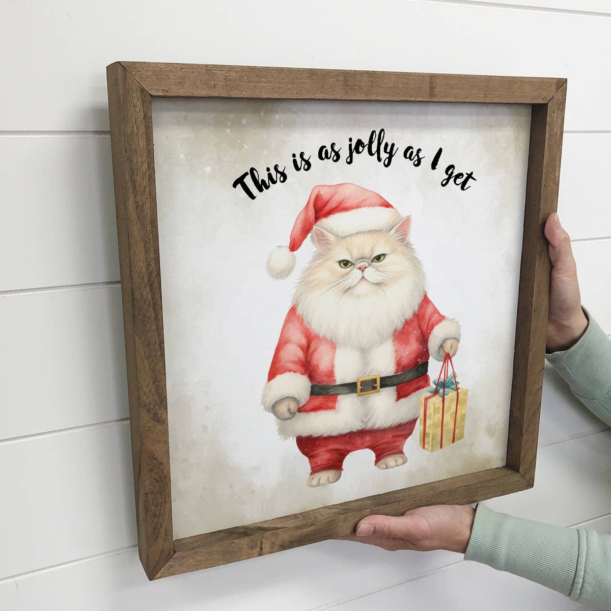 Hangout Home - Vente Art mural pour les fêtes - Jolly As I Get Cat Santa - Art amusant sur toile représentant un animal de Noël2
