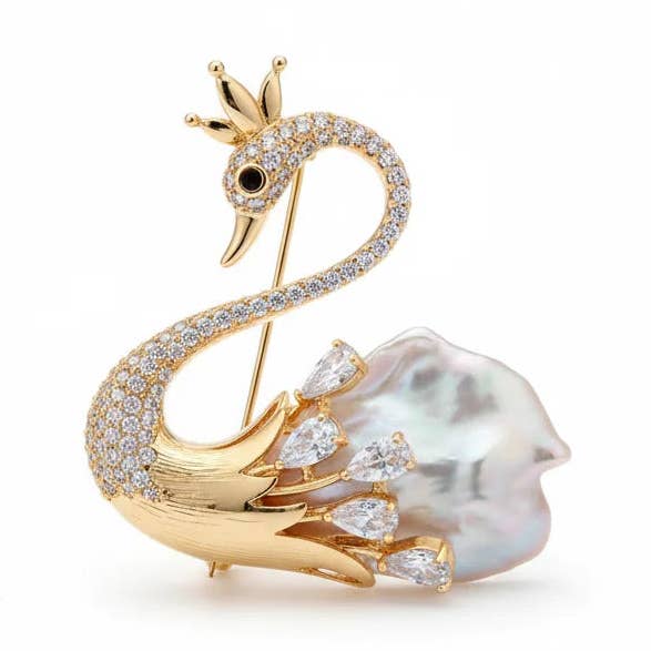 Swan Baroque Pearl Brooch for wholesale by Angel Barocco