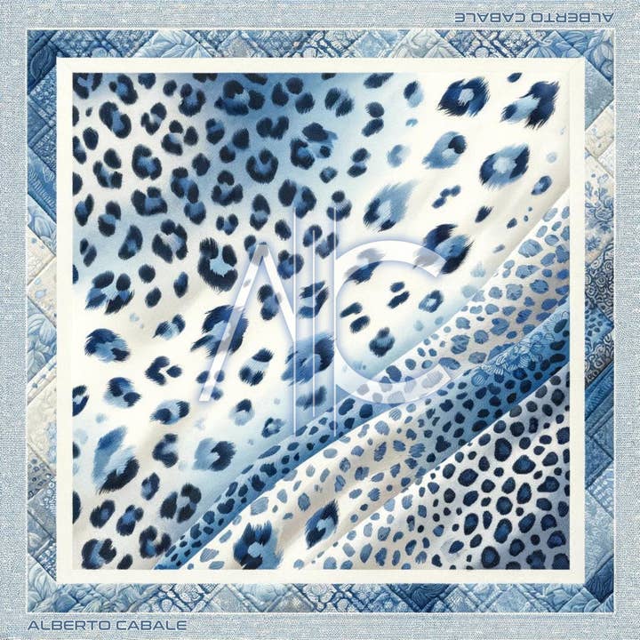 Zoé Blue Panther large silk square for wholesale by ALBERTO CABALE