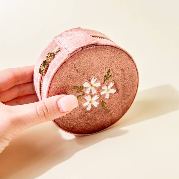 The Darling Effect - Wholesale Jewelry Box/Organizer - Round Velvet Jewelry Case-Floral Rose