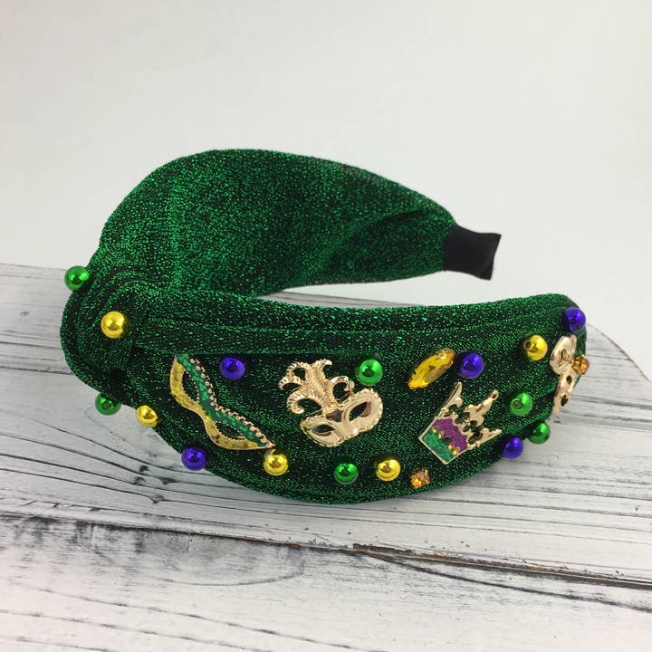 Mardi Gras grönt glitter charmknut pannband för wholesale av SongLily