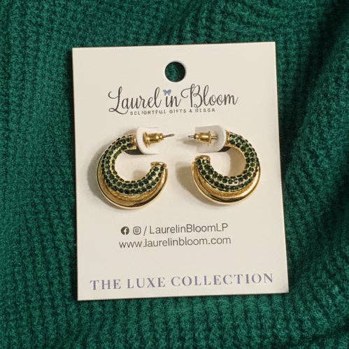 Kendall Crystal Double Hoops - Emerald for wholesale by Laurel in Bloom