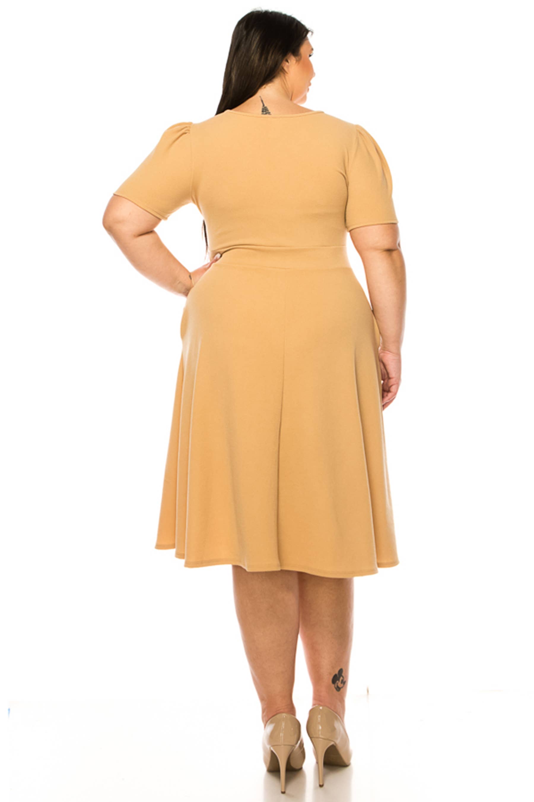 MOA COLLECTION - Wholesale Dress - Women's - Women's Plus Size Dress with Puff Sleeves and Keyhole Front22