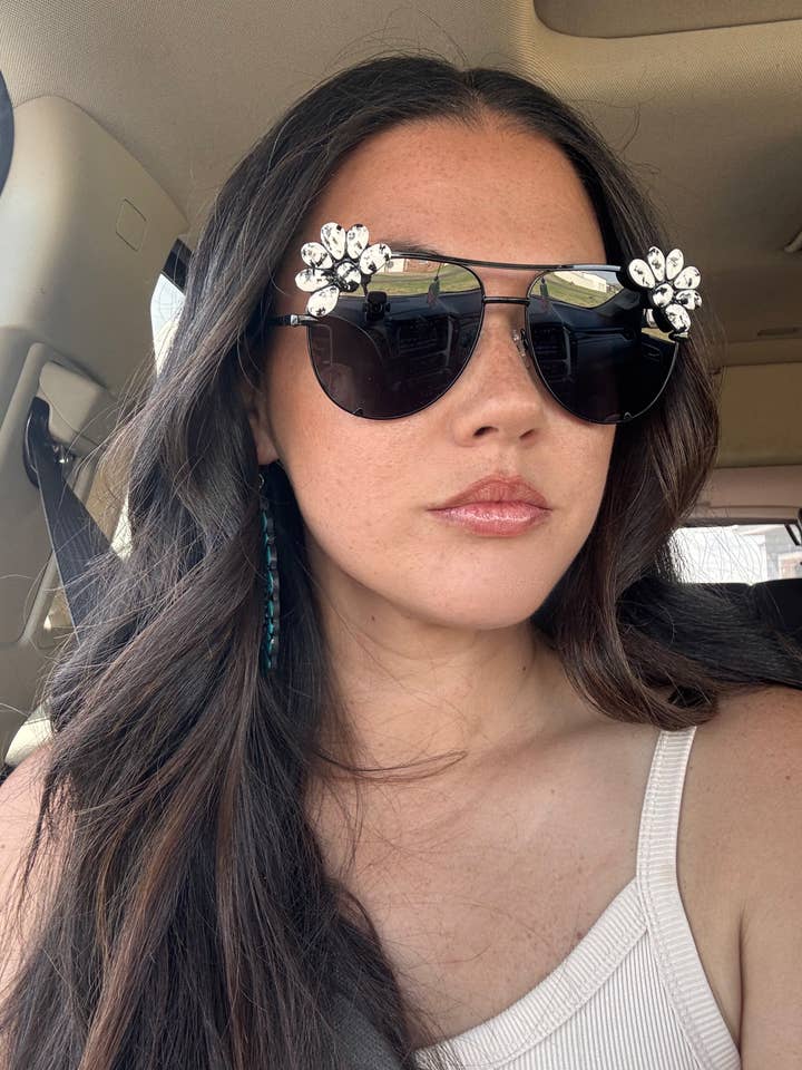 Western Turquoise Stone Sunglasses - White Buffalo for wholesale by Nomadic Brunette