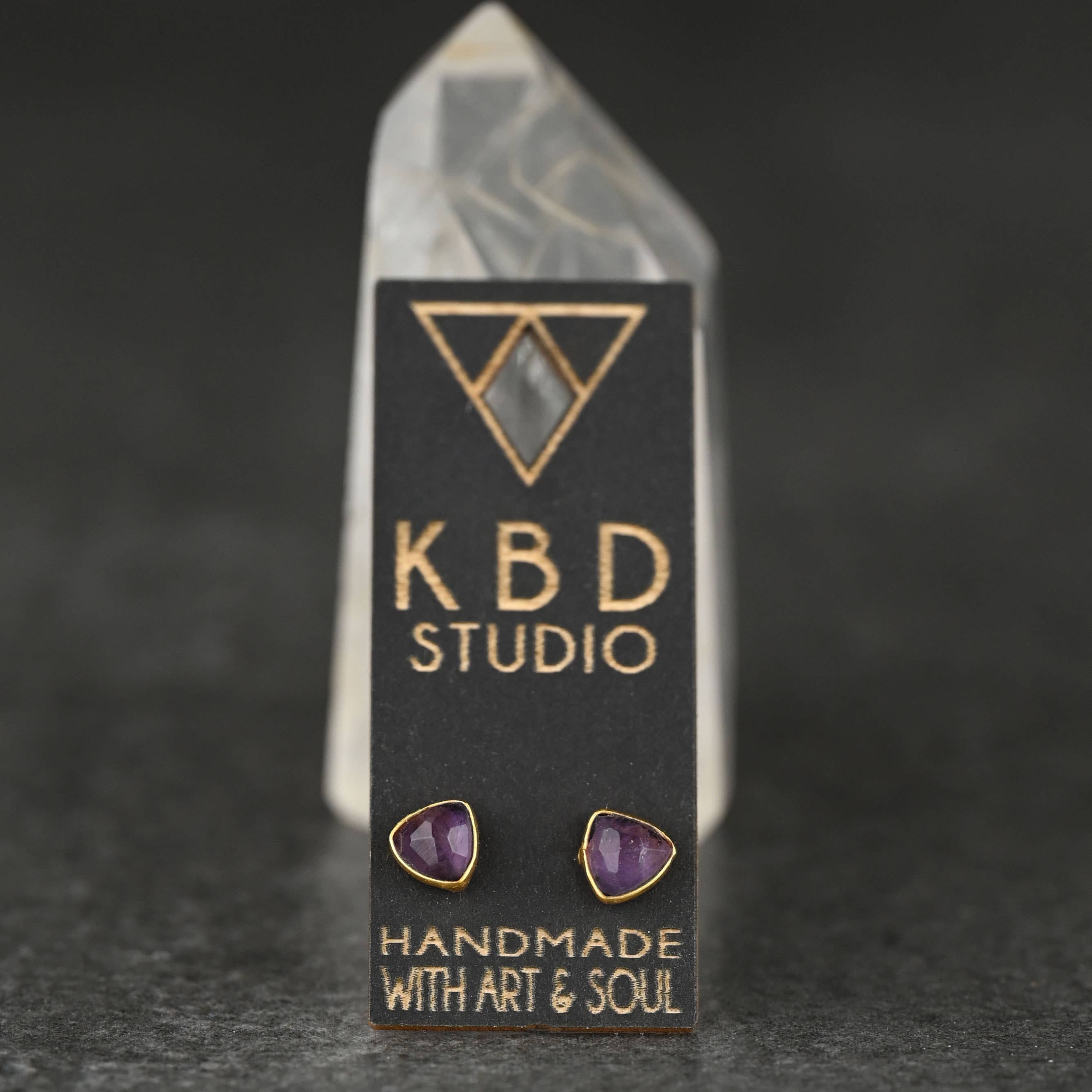 KBD Studio - Wholesale Stud/Post Earrings - Minimalist Semi Precious Triangle Gemstone Studs (5mm)5