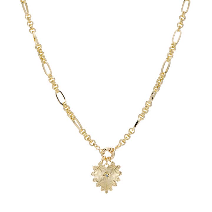 Collar con colgante de corazón brillante en oro para venta al por mayor de Retro Forever