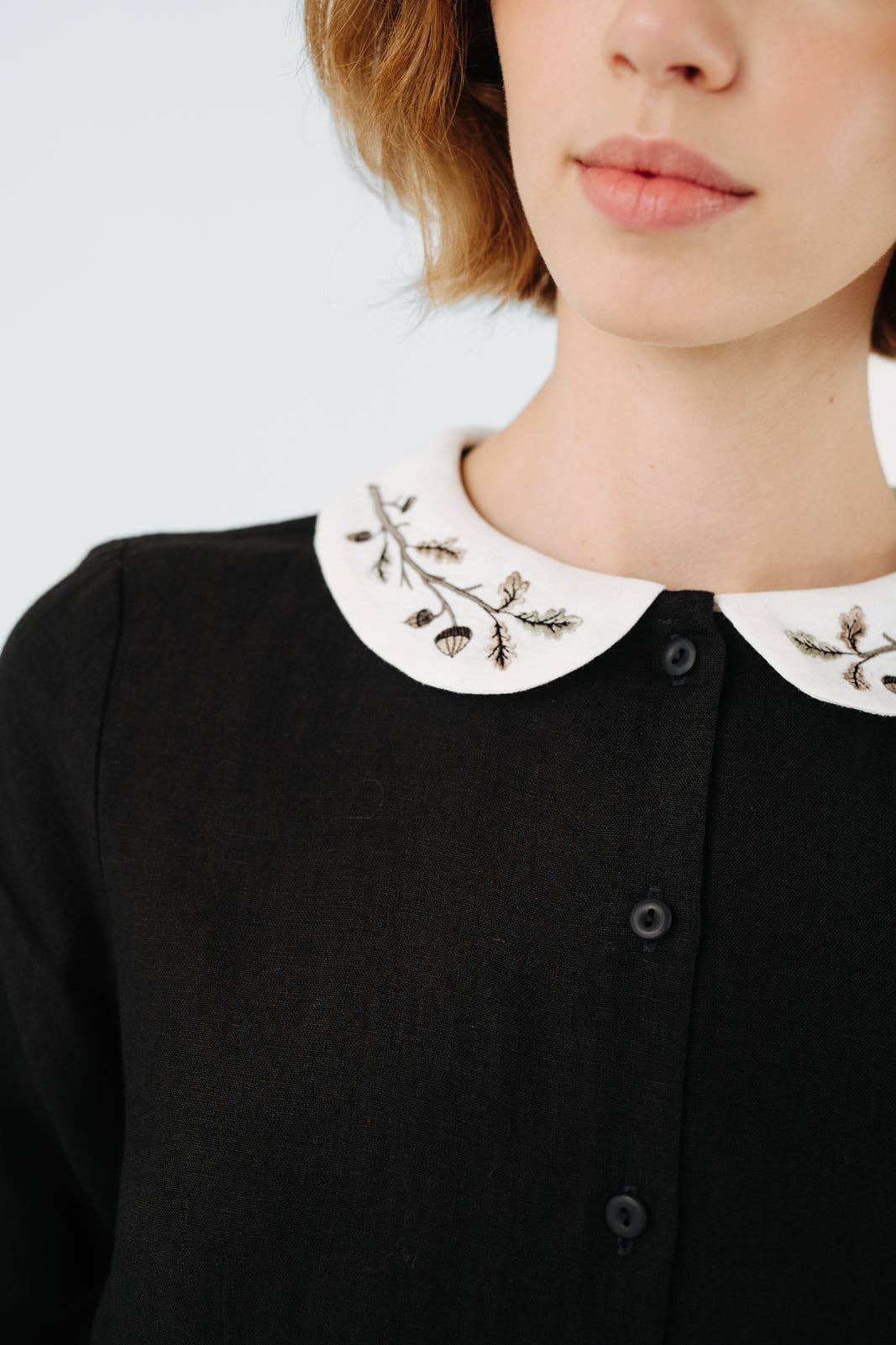 Son de Flor - Wholesale Dress - Women's - Classic Dress with Embroidered Hazelnut Collar, Long Sleeve1