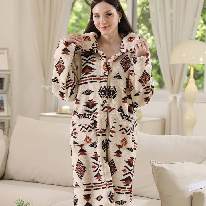 Fashion City - Wholesale Jacket - Women's - Aztec Pocket Sherpa Oversized Jacket3