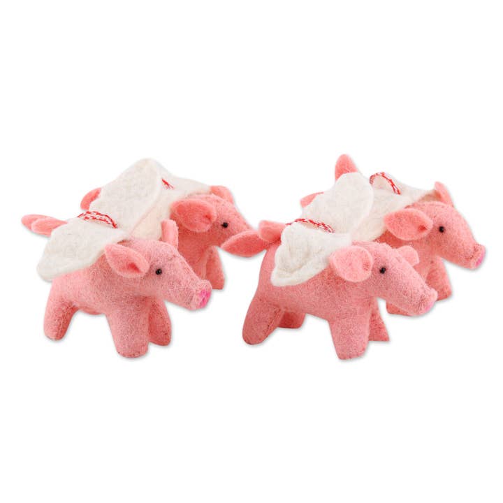 Novica Handmade Flying Piggies  Felt Ornaments (Set Of 4) for wholesale by NOVICA
