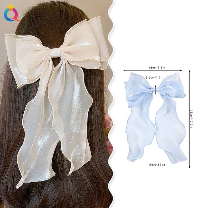 Little Trendy - Wholesale Hair Bow - Women's - Pearlescent Mesh Hairbow Fairy Ribbon Bow Hair clip