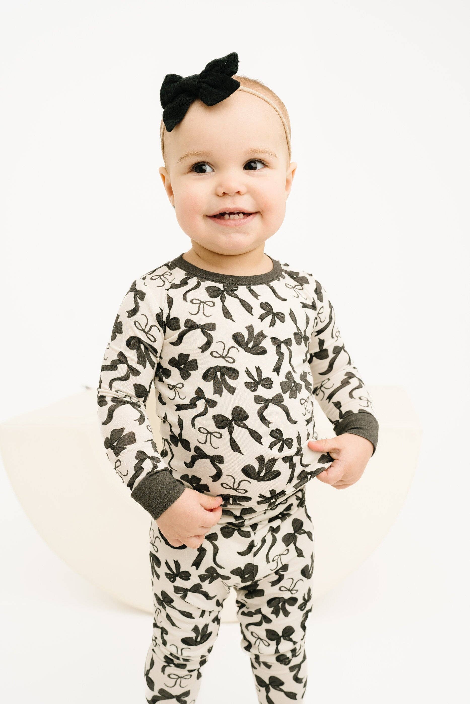 Little One Shop - Wholesale Sleepwear Set - Kids - Monochrome Bows Bamboo Set6