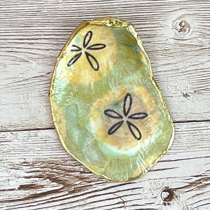 Small Oyster Shell Ring Dish with Sandollars for wholesale by Zo Pi Designs