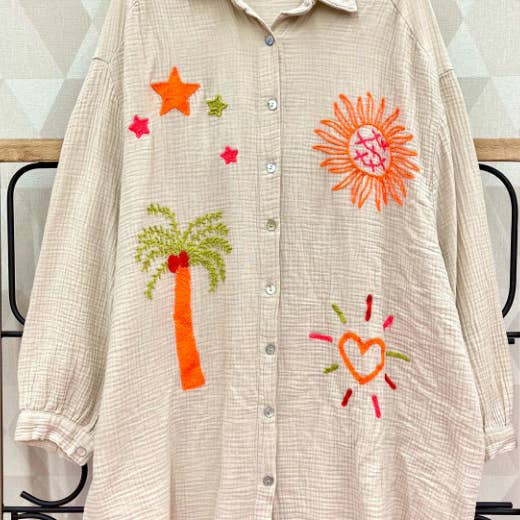 PALMBN Camisa Oversized de Algodão Gaze Bege Palm & Sun LOOWIE por atacado de LOOWIE