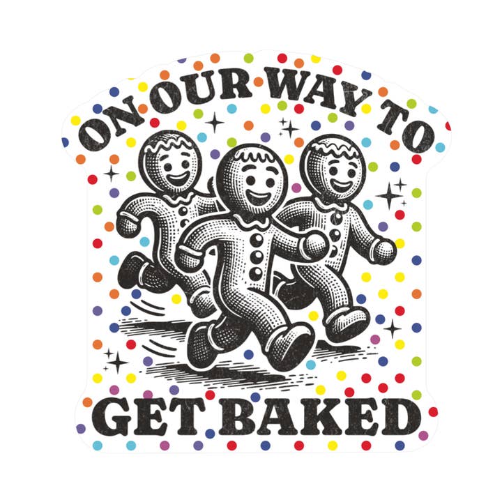 Sticker in vinile di alta qualità con omino di pan di zenzero natalizio per la vendita all'ingrosso da parte di Juju and Moxie