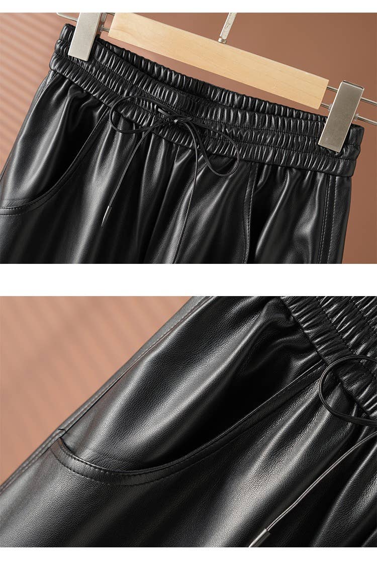 Schwarz PT29Y Herbst High-Waist PU-Leder Weitbein-Hose für Damen für den Großhandel auf Faire1
