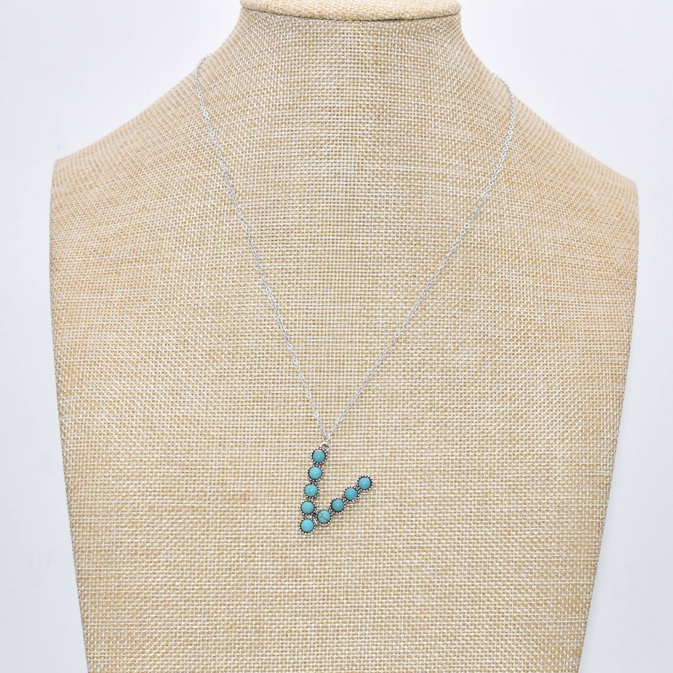 The Classy Cloth WS - Wholesale Pendant/Charm Necklace - Silver Turquoise Statement Letter Necklace RTS16