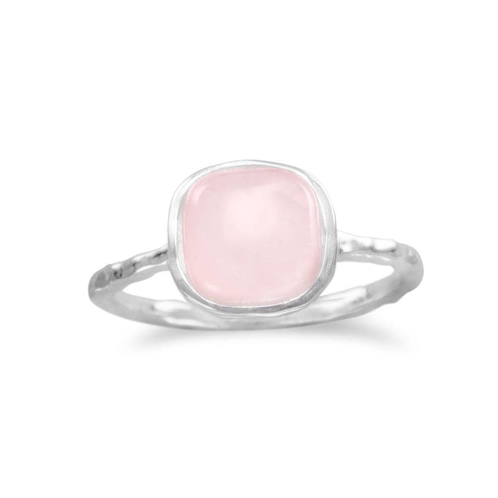 Silver Stars Collection - Wholesale Single Stone/Solitaire Ring - Square Rose Quartz Ring