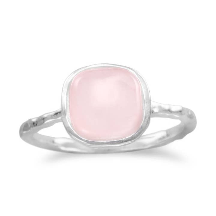 Silver Stars Collection - Wholesale Single Stone/Solitaire Ring - Square Rose Quartz Ring0