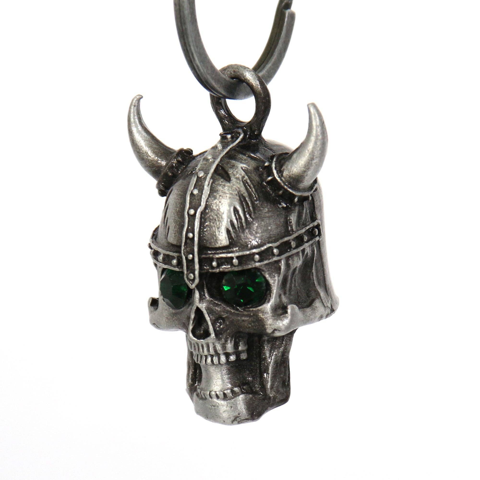 SILVER Hot Leathers Viking Skull Green Stones Bell BEM1049 for wholesale on Faire0
