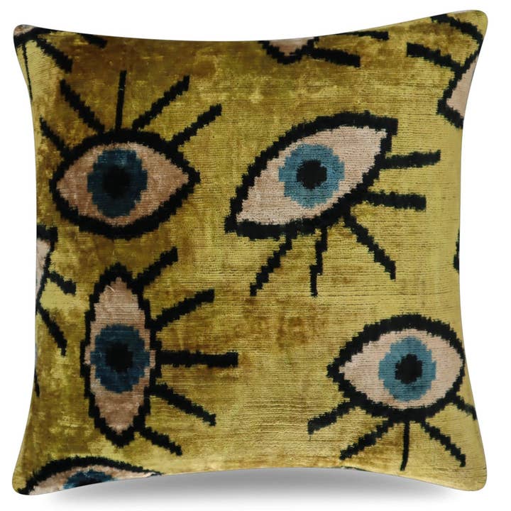 Canvello Handmade Luxury Handmade Velvet Silk Evil Eye Throw Pillow With Down Insert for wholesale by Canvello