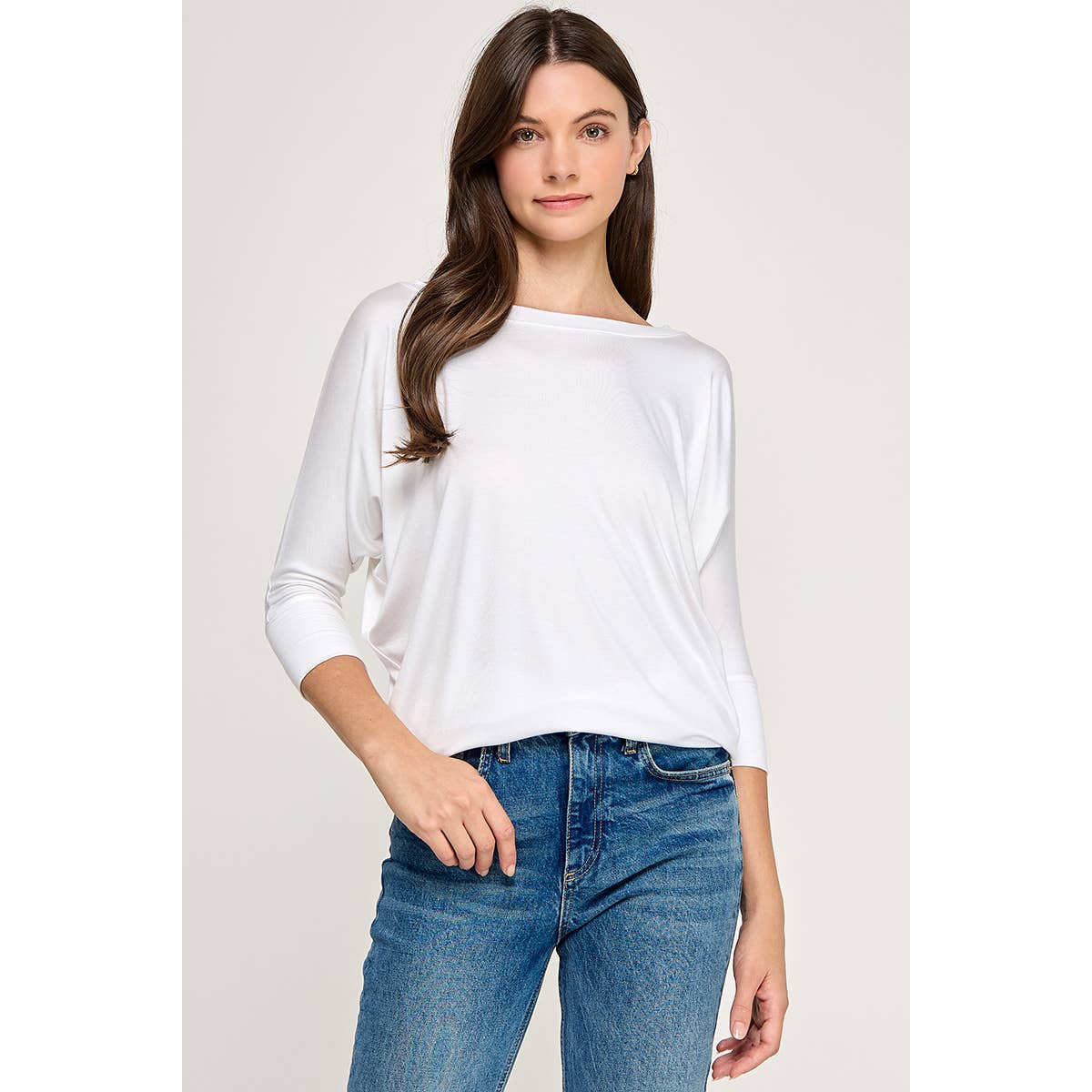 Heimious - Wholesale Knit Top - Women's - 3/4 Dolman Sleeve Round neck Modal Jersey  Top, 250380