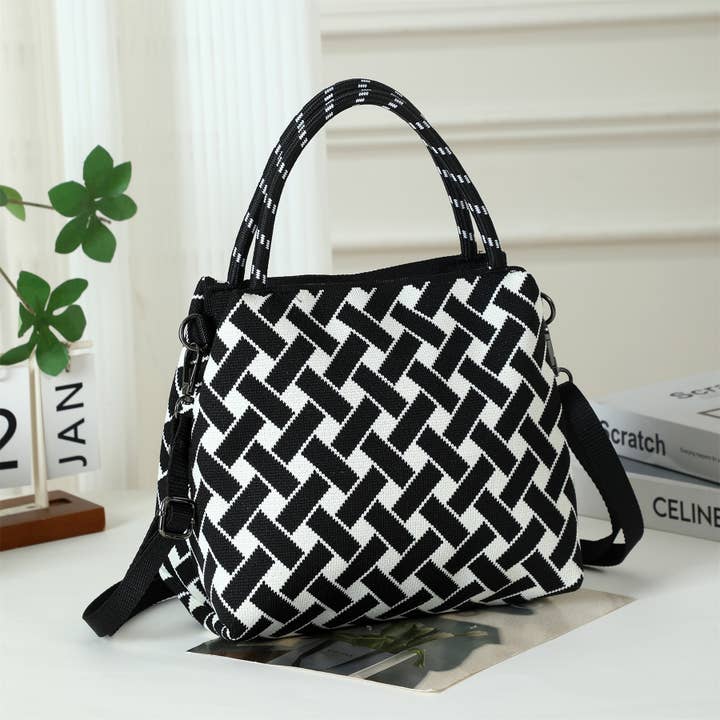 Stripe - Fabric top handle crossbody bag for wholesale by Shine Mark Accessories