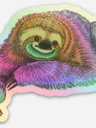 Holographic Sloth Sticker for wholesale by Golden Grove Paper