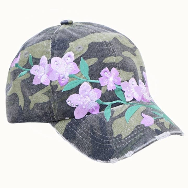 Olive & Pique - Wholesale Baseball Cap - Women's - Floral Embroidered & Bejeweled Trucker Cap, Adjustable
