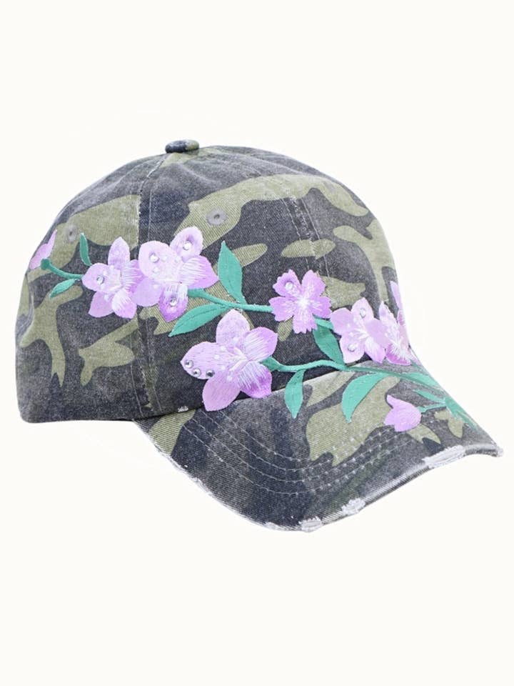 Floral Embroidered & Bejeweled Trucker Cap, Adjustable for wholesale by Olive & Pique