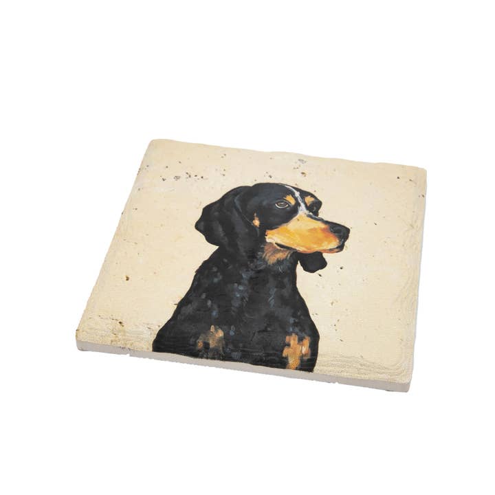 Mads Studio & Co. - Wholesale Coasters - Bluetick Coonhound Travertine Coasters2