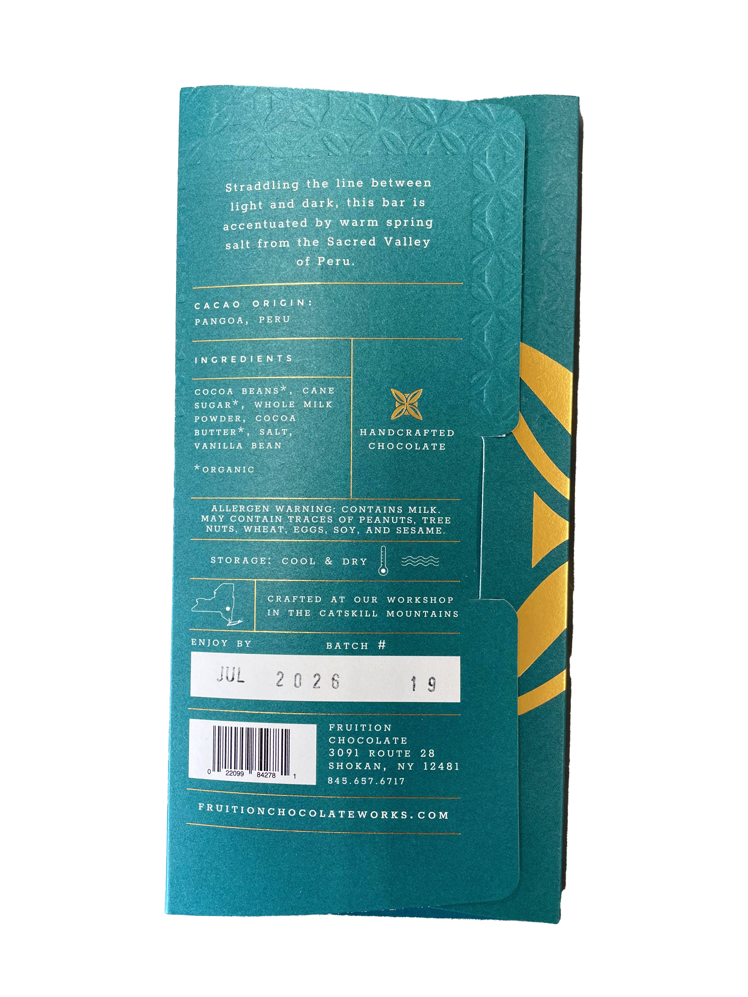 Fruition Chocolate Works - Vente Barre chocolatée - Chocolat au lait noir salé au sel de source printanier 56 %3