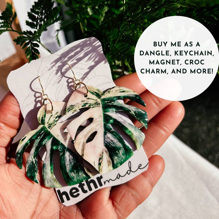 Monstera Albo Plant Leaf Earring, Magnet, Accessory,Decor for wholesale by hethr