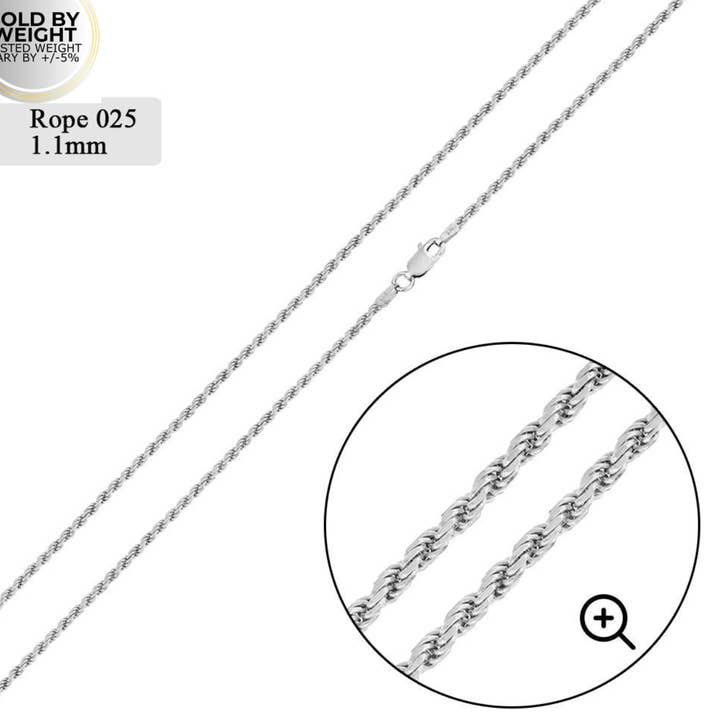 925 Sterling silver Rope 025 Chain 1.1mm for wholesale by SilverLiza