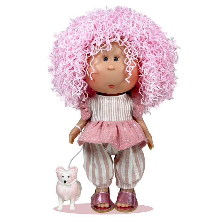 Ma poupée peluche en laine rose pour la vente par Nines Artesanals d'Onil Dolls