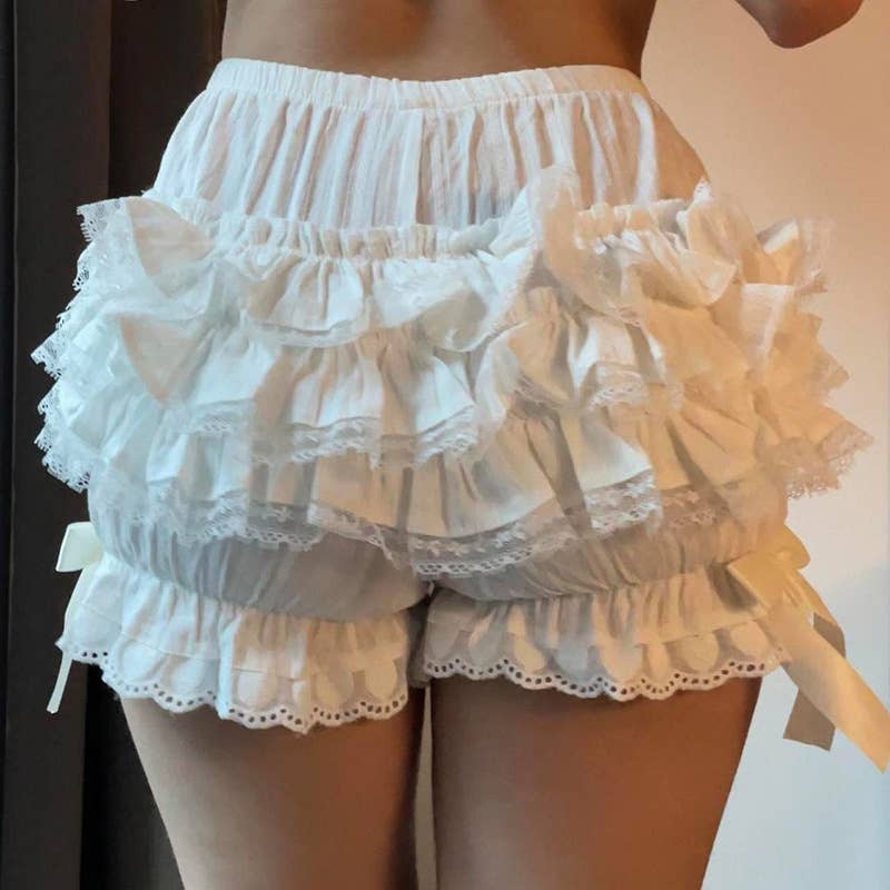 Rosa Clothing - Wholesale Shorts - Women's - Bow Embellished Cake Layered Lace Culottes3