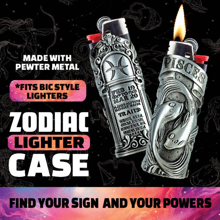 Novelty Brands - Wholesale Retailer Display - Home & Living - Metal Zodiac Lighter Case Assortment- 12/Display