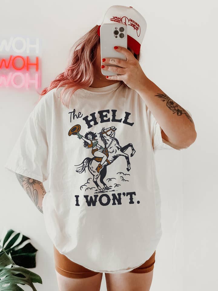 Alley & Rae - Wholesale T-Shirt (Graphic) - Women's - The Hell I Won't Heavyweight Western Cowgirl Tee0