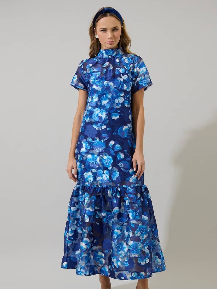 Abay Floral Dime Organza Maxi Dress for wholesale by Sugarlips