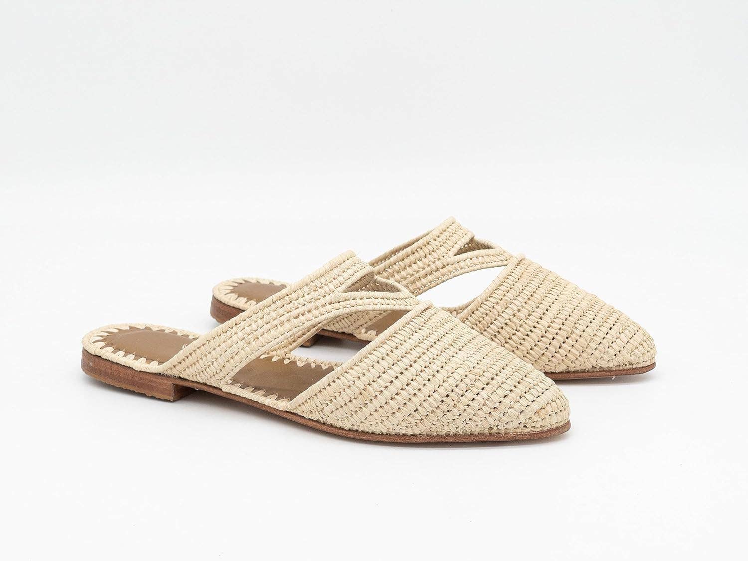 Beige Moroccan Raffia Slippers, Raffia shoes, raffia flats for wholesale on Faire6