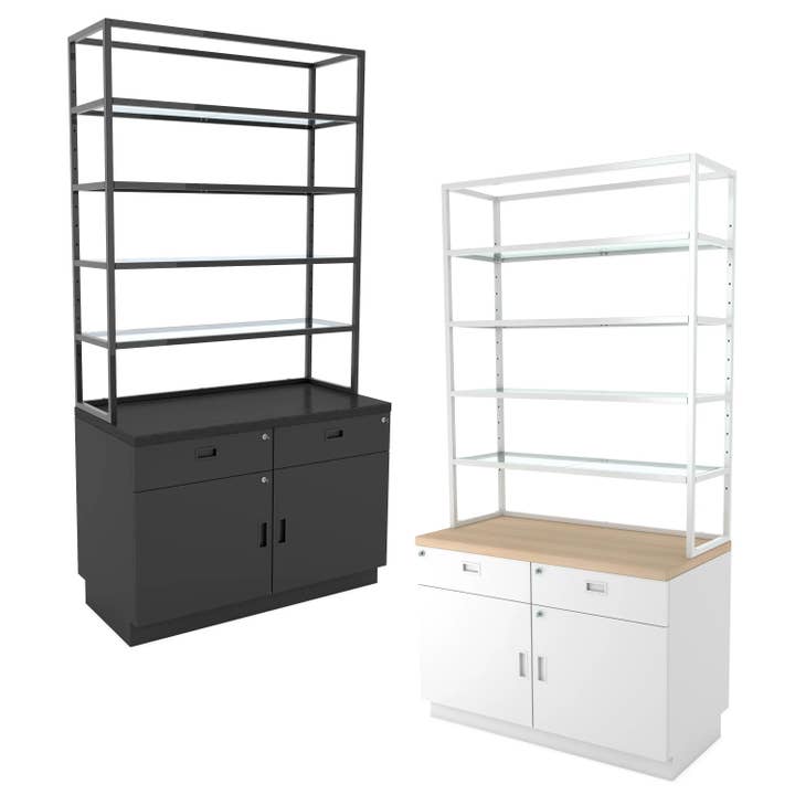 Deluxe Cash Wrap Retail Counter Storage Unit w/ Glass Shelf for wholesale by Econoco
