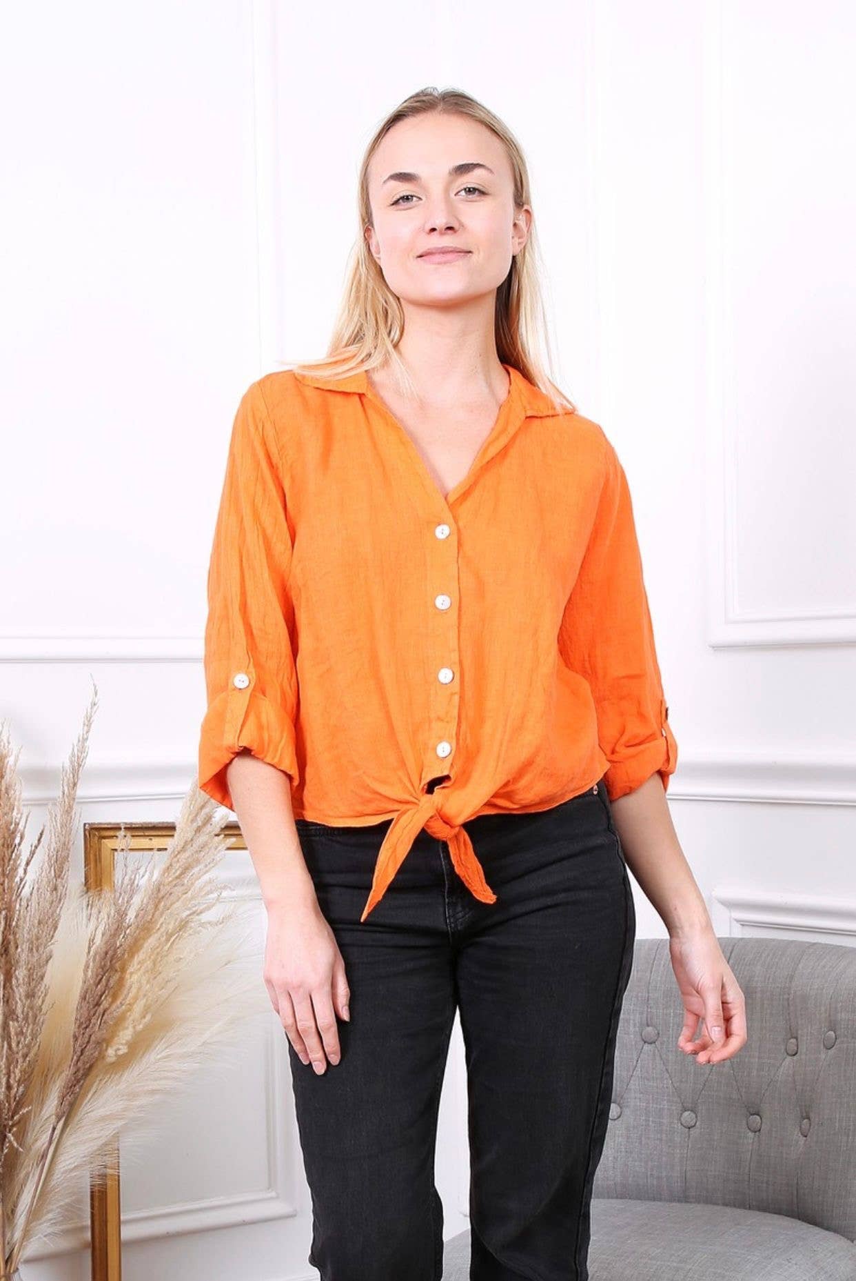 LÉA & LUC - Venta al por mayor Camisa con botones - Mujer - Camisas anudadas a la cintura en 100% lino REF. 220281