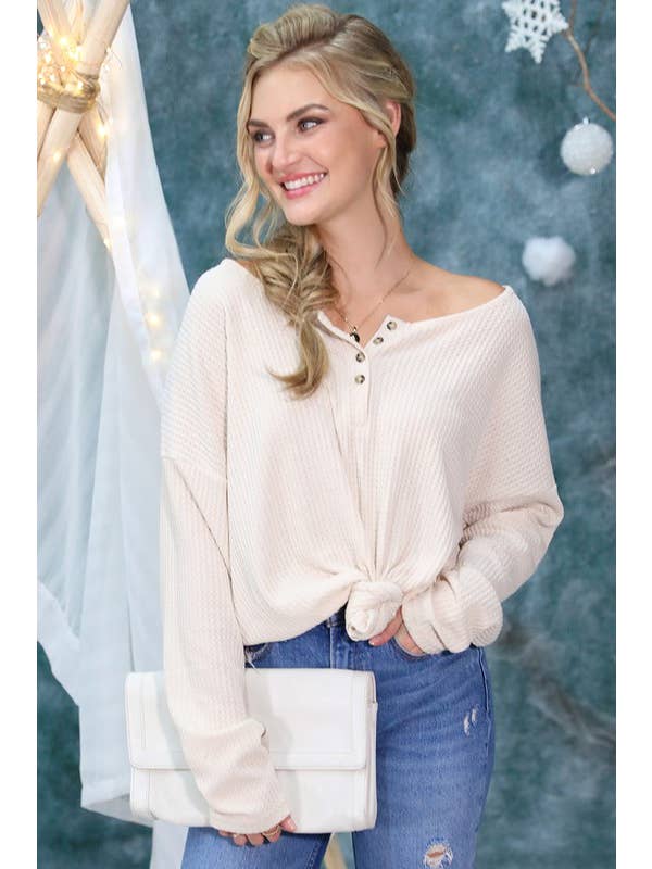 NINEXIS - Wholesale Knit Top - Women's - CWTTL450_BUTTON PLACKET LONG SLEEVE WAFFLE TOP13