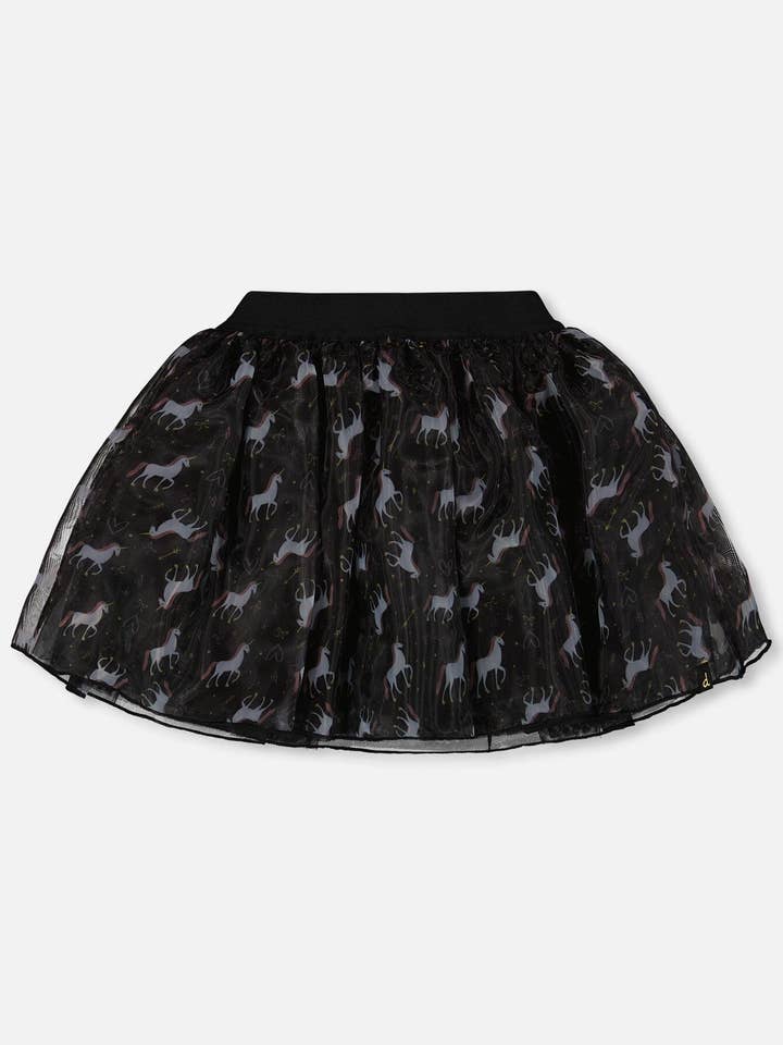 Organza- und Netzrock Schwarz mit Einhorn-Print für den Großhandel von Deux par Deux