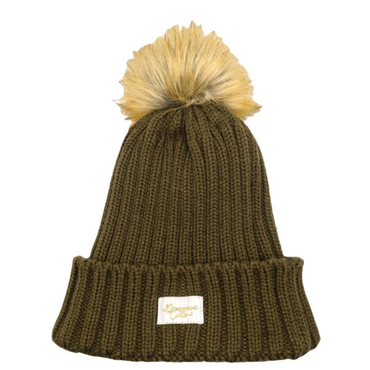 Sombrero forrado de satén Dreamee Curls con pompón desmontable caqui para venta al por mayor de Luxury Hair Products