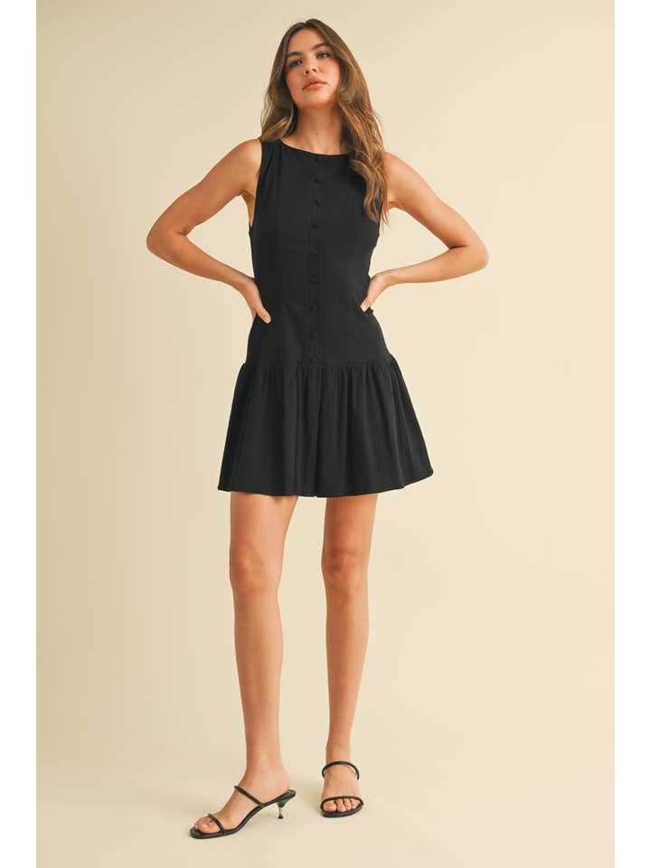 Klesis - Wholesale Dress - Women's - ID9089 STRETCHY LINEN SLEEVELESS DROP WAIST MINI DRESS